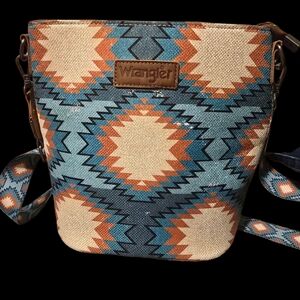 Wrangler Tan and Blue Southwestern Crossbody Bag